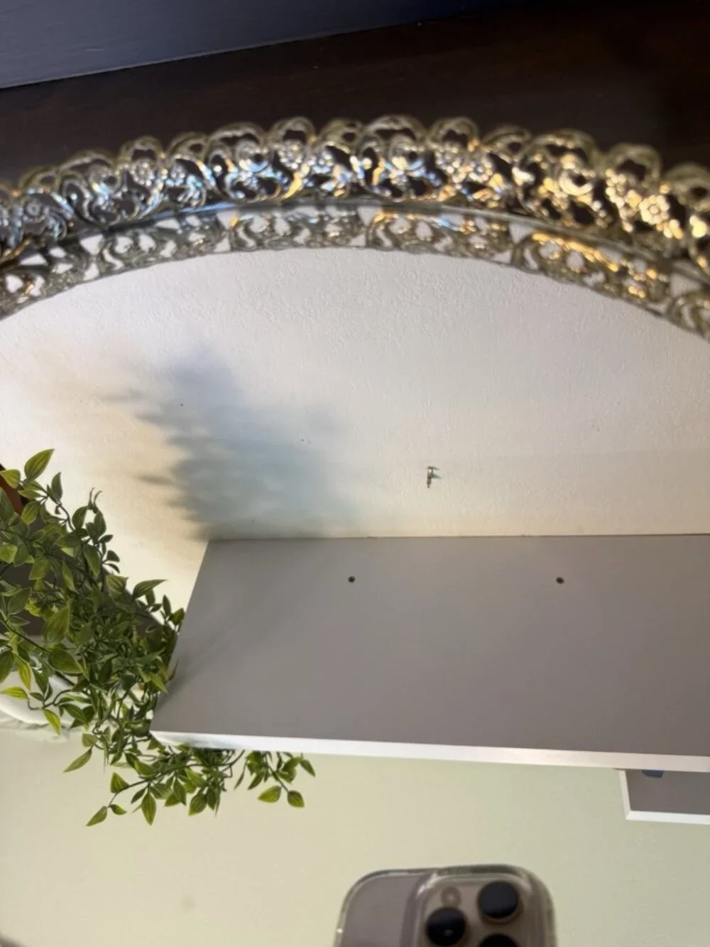 Vintage Oval Gold-tone Filigree Mirrored Vanity Tray Rose Boarder